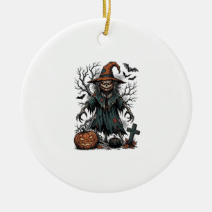 Vintage Witch Scarecrow Halloween Pumpkin Shirt De Ceramic Tree Decoration
