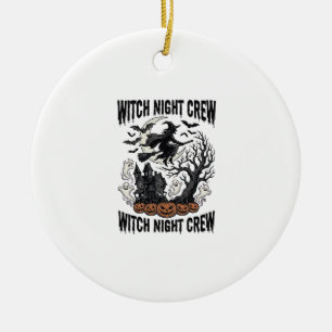 Vintage Witch Shirt Halloween Coven Night Graphic_ Ceramic Tree Decoration
