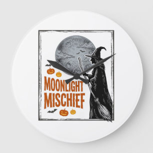 Vintage Witch Shirt Halloween Moon Silhouette_1 Large Clock