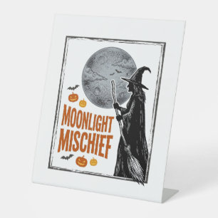 Vintage Witch Shirt Halloween Moon Silhouette_1 Pedestal Sign
