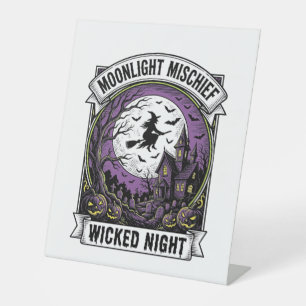 Vintage Witch Shirt Moonlit Haunted Halloween Art_ Pedestal Sign