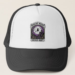 Vintage Witch Shirt Moonlit Haunted Halloween Art_ Trucker Hat