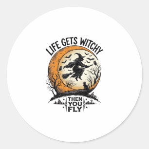 Vintage Witch Shirt Retro Halloween Flying Witch A Classic Round Sticker