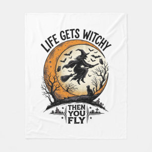 Vintage Witch Shirt Retro Halloween Flying Witch A Fleece Blanket