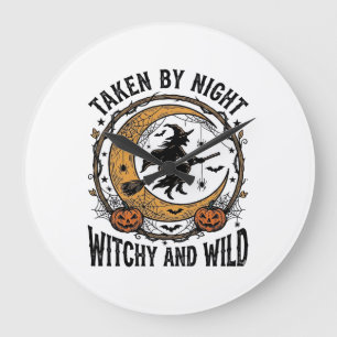 Vintage Witch Shirt Taken Witch Halloween Design_1 Large Clock