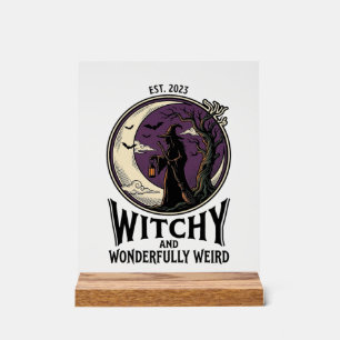 Vintage Witch Shirt With Spooky Moon Halloween Art Acrylic Sign