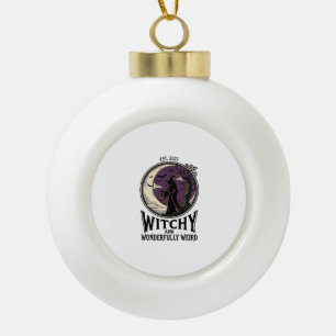 Vintage Witch Shirt With Spooky Moon Halloween Art Ceramic Ball Christmas Ornament