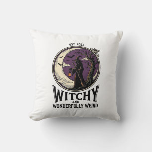 Vintage Witch Shirt With Spooky Moon Halloween Art Cushion