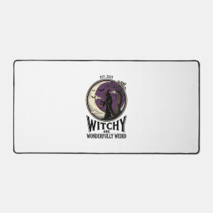 Vintage Witch Shirt With Spooky Moon Halloween Art Desk Mat