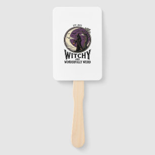 Vintage Witch Shirt With Spooky Moon Halloween Art Hand Fan