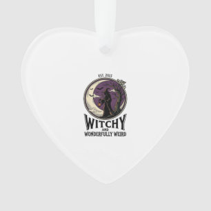 Vintage Witch Shirt With Spooky Moon Halloween Art Ornament