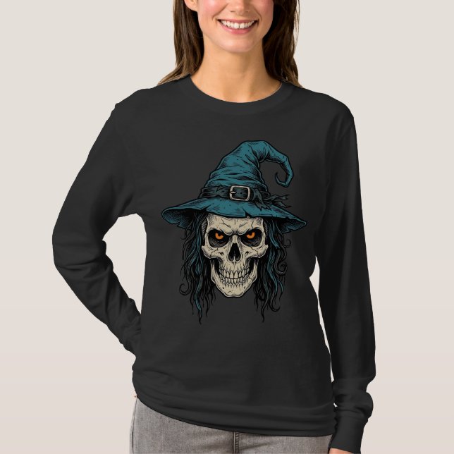 Vintage Witch Skull Halloween Vector Shirt Design_ (Front)