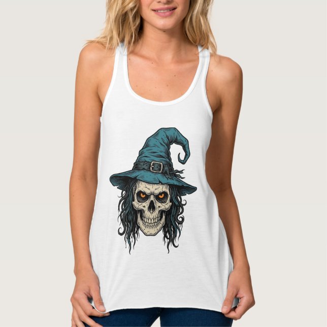 Vintage Witch Skull Halloween Vector Shirt Design_ (Front)