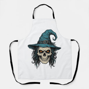 Vintage Witch Skull Halloween Vector Shirt Design_ Apron