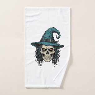 Vintage Witch Skull Halloween Vector Shirt Design_ Hand Towel