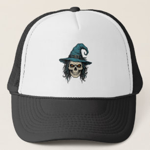 Vintage Witch Skull Halloween Vector Shirt Design_ Trucker Hat