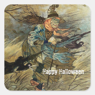 Vintage Witch Spooky Halloween Square Sticker