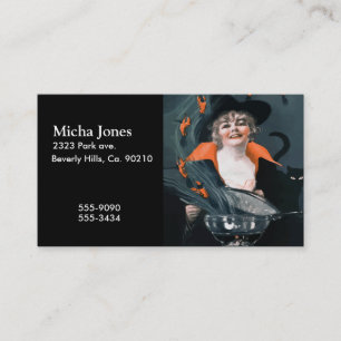 Vintage Witch Summoning Food For Her Cat Business Card