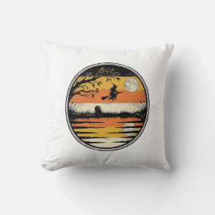 Vintage Witch Sunset Halloween Vector Design_1 Cushion