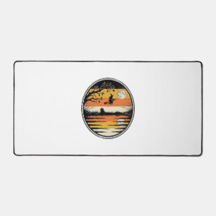 Vintage Witch Sunset Halloween Vector Design_1 Desk Mat