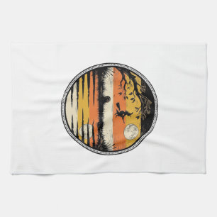 Vintage Witch Sunset Halloween Vector Design_1 Tea Towel