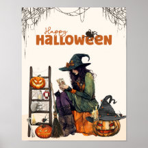 Vintage Witch Tarot Scary Pumpkin Halloween