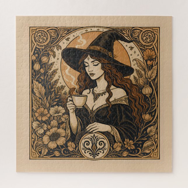 Vintage Witch Tea Time Jigsaw Puzzle (Vertical)