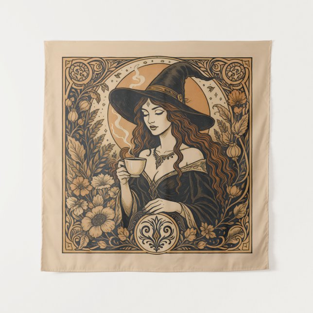 Vintage Witch Tea Time Tapestry (Front)