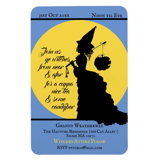 Vintage Witch Victorian Halloween Party Invitation Magnet (Vertical)