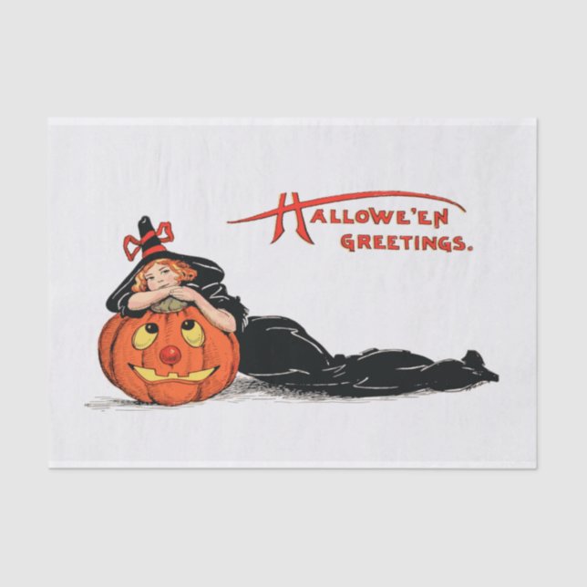 Vintage Witch with Pumpkin Halloween Decoupage Tissue Paper (Front)