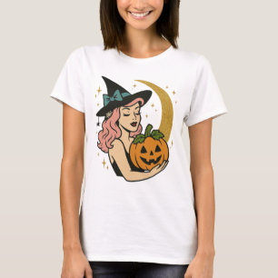 Vintage Witch with Pumpkin Halloween T-Shirt