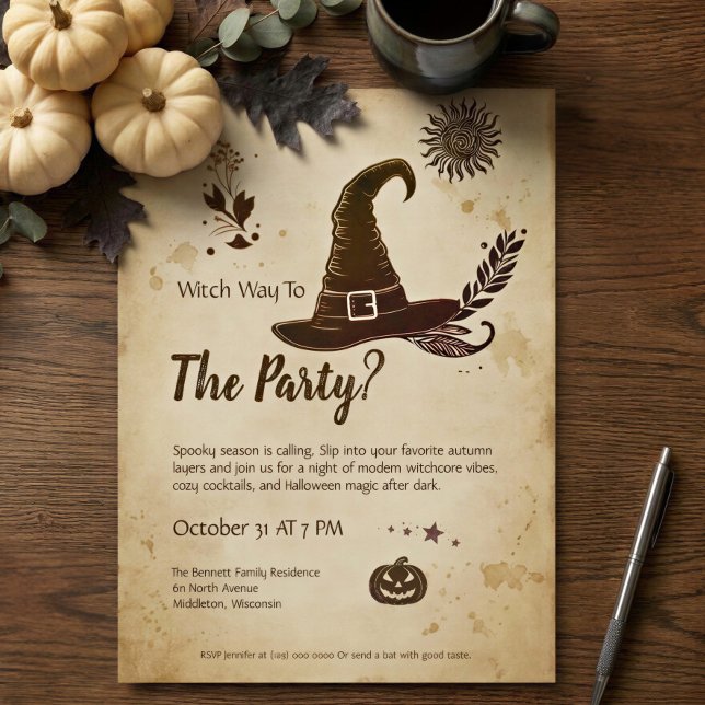 Vintage Witchcore Halloween Party Invitation (Creator Uploaded)