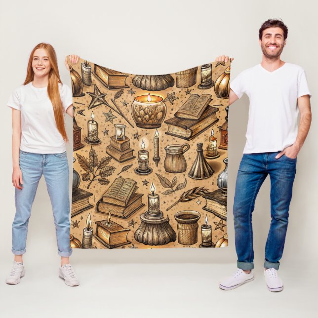 Vintage Witchcraft Books & Candles Pattern (2) Fleece Blanket (In Situ)