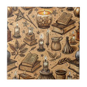 Vintage Witchcraft Books & Candles Pattern (2) Tile