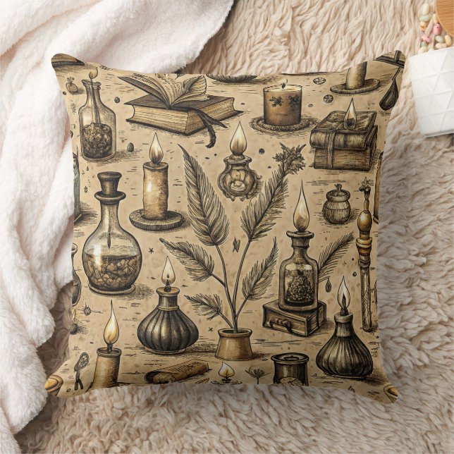 Vintage Witchcraft Books & Candles Pattern Cushion (Blanket)