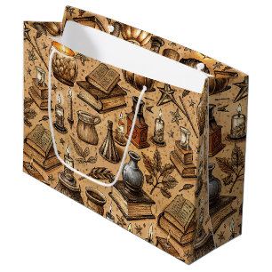 Vintage Witchcraft Books & Candles Pattern Large Gift Bag