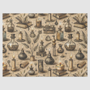 Vintage Witchcraft Books & Candles Pattern Tissue Paper
