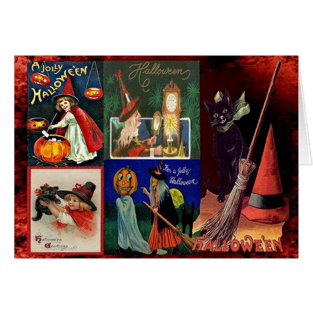 Vintage Witches and Black Cats Collage Card (Front Horizontal)
