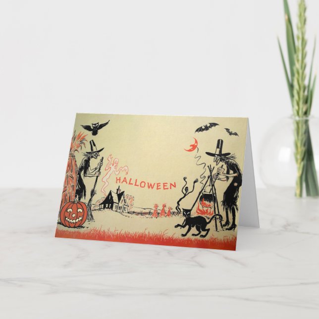 Vintage Witches Halloween Card (Front)