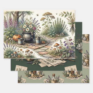 Vintage Witch's Apothecary Herbal Potion Medicines Wrapping Paper Sheet