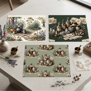 Vintage Witch's Apothecary Herbal Potion Medicines Wrapping Paper Sheet