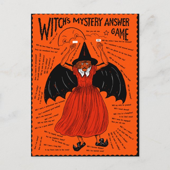Vintage Witch's Mystery Answer Game Postcard (Front)
