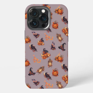 Vintage Witchy Halloween Pumpkins & Ravens Pattern iPhone 13 Pro Case