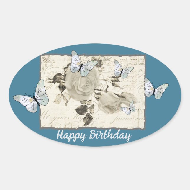 Vintage with butterflies oval sticker (Front)