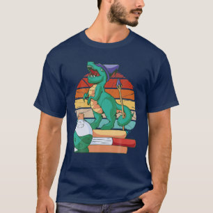 Vintage Wizard Dinosaur, Dino Wizard Hat, Books An T-Shirt