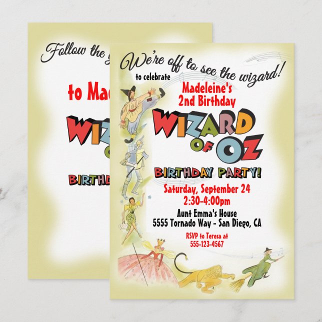 Vintage Wizard of Oz Birthday Party Invitations (Front/Back)