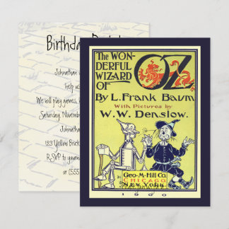Vintage Wizard of Oz Book Cover Art Birthday Party Invitation