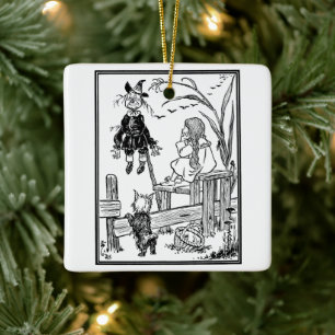 Vintage Wizard of Oz, Dorothy Toto Meet Scarecrow Ceramic Tree Decoration