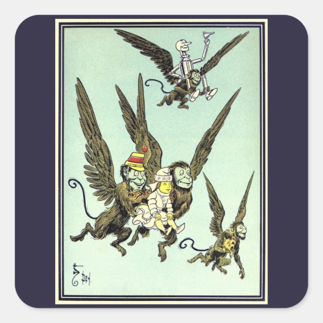 Vintage Wizard of Oz, Flying Monkeys with Dorothy Square Sticker (Front)