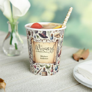 Vintage Wizard Witches Party Magical Wands Hats Paper Cups